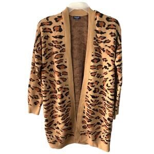 Splendid Cardigan Cheetah Animal Print Open Front Long Sleeve Knit Brown
